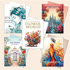 Zen-Inspired Adult Coloring Book Set of 5 - Forest Castle & Floral Garden Themes, 32 Pages Each - Premium Quality Paper for Relaxation and Relax