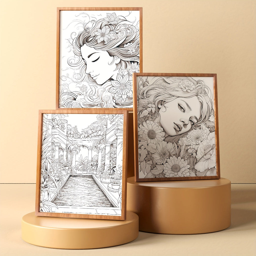 Zen-Inspired Adult Coloring Book Set of 5 - Forest Castle & Floral Garden Themes, 32 Pages Each - Premium Quality Paper for Relaxation and Relax