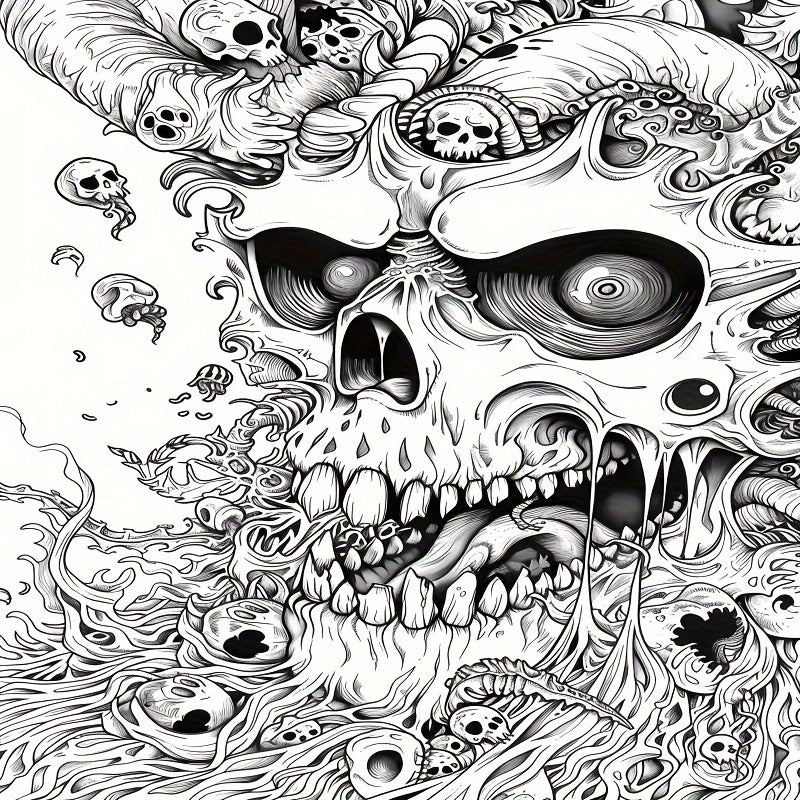 22-Page Spooky Horror Grayscale Coloring Book for Adults - Perfect for Halloween, Birthday, or Any Spooky Occasion with Various Coloring Tools - Relaxing and Therapeutic Coloring Experience