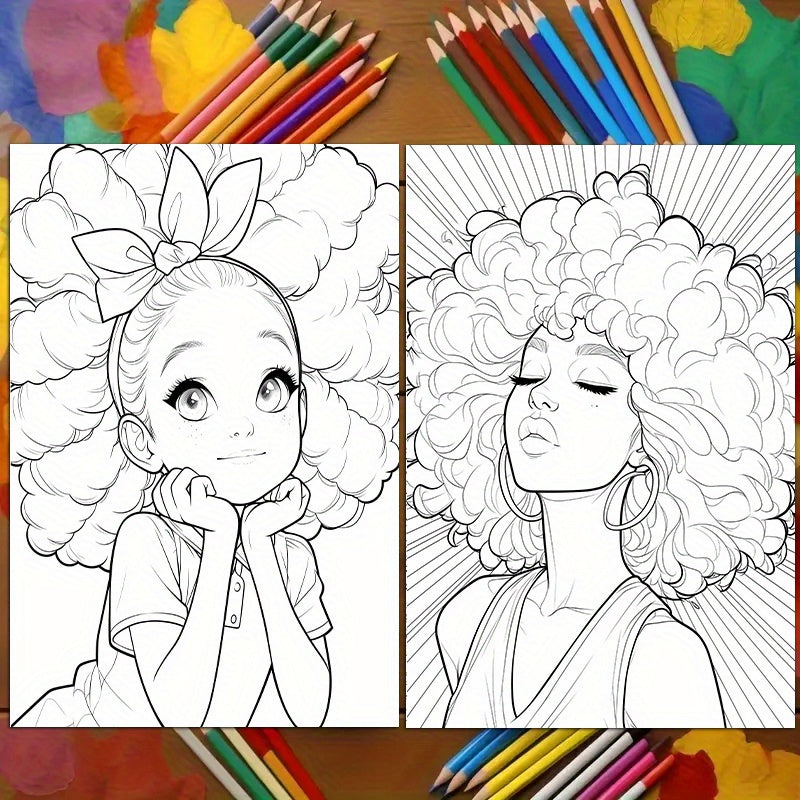 Charming Sweet Black Girl Coloring Book - 20 Pages, A4 Size, Premium Thick Paper, Double-Sided Prints, Perfect for Adult Gifts & Home Decor - Ideal for Thanksgiving, Christmas, Valentine's Day, Birthday Presents