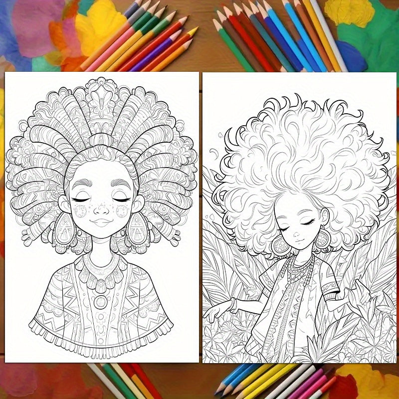 Charming Sweet Black Girl Coloring Book - 20 Pages, A4 Size, Premium Thick Paper, Double-Sided Prints, Perfect for Adult Gifts & Home Decor - Ideal for Thanksgiving, Christmas, Valentine's Day, Birthday Presents