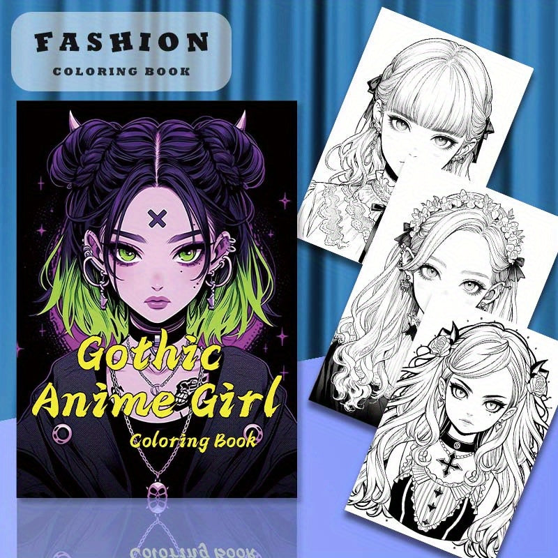 Deluxe Edition Gothic Anime Girl Coloring Book for Adults - 22 Thick Pages, Perfect Birthday or Holiday Gift