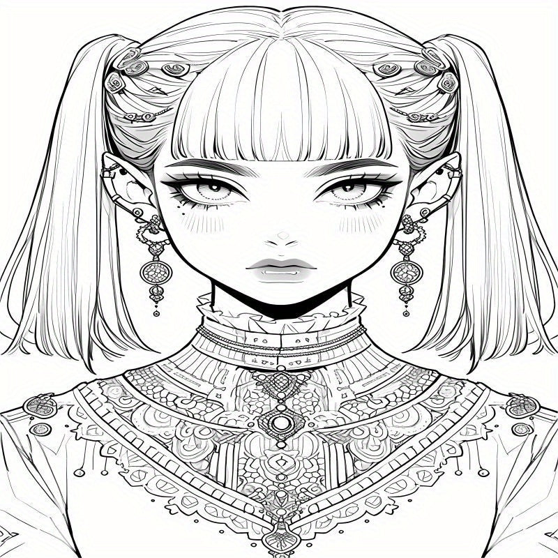 Deluxe Edition Gothic Anime Girl Coloring Book for Adults - 22 Thick Pages, Perfect Birthday or Holiday Gift