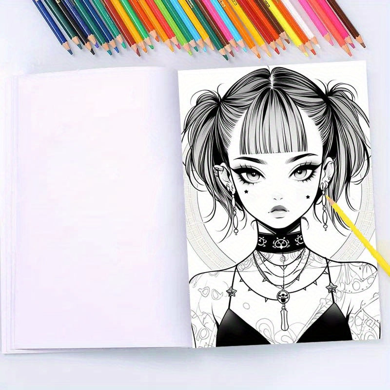 Deluxe Edition Gothic Anime Girl Coloring Book for Adults - 22 Thick Pages, Perfect Birthday or Holiday Gift