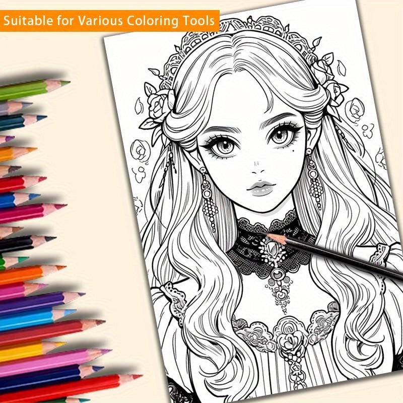 Deluxe Edition Gothic Anime Girl Coloring Book for Adults - 22 Thick Pages, Perfect Birthday or Holiday Gift