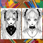 Deluxe Edition Gothic Anime Girl Coloring Book for Adults - 22 Thick Pages, Perfect Birthday or Holiday Gift
