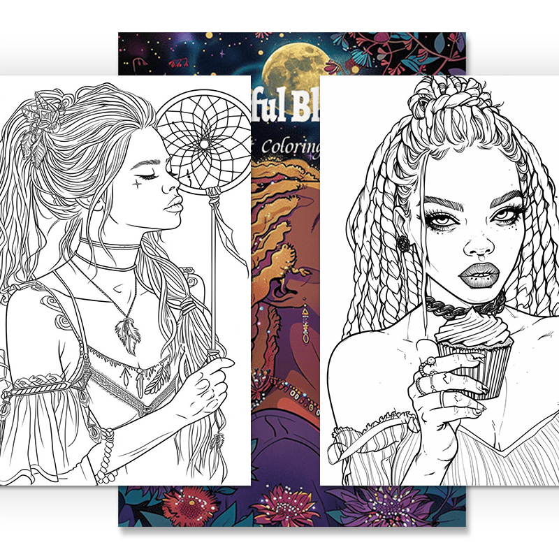 Beautiful Black Girl Coloring Book: Stress-Relieving Adult Coloring Book with Vibrant Portraits of Black Girls