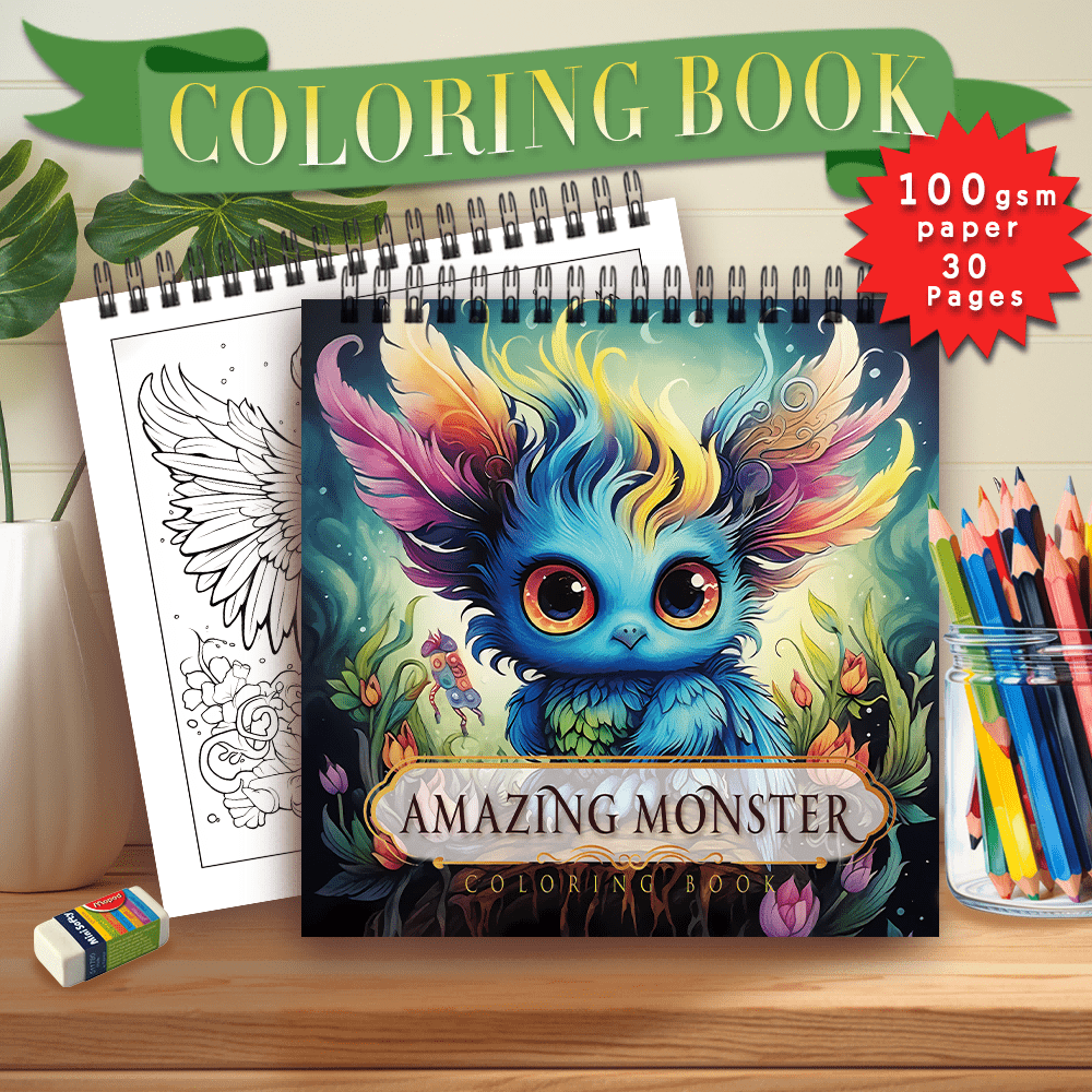 Amazing Monster Coloring Book: 8.3x8.3in, 30 Pages, 100gsm Thick Paper, Stress Relief, Perfect for New Year's, Birthday, Easter, Thanksgiving, Independence Day