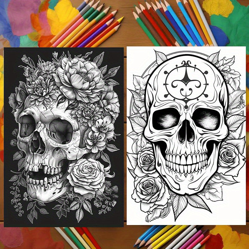 Deluxe Skull Art Coloring Book for Adults - 22 Thick Pages, Soft Cover, Multicolor, Perfect Gift for Birthdays & Holidays
