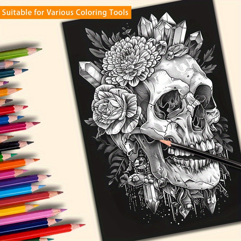 Deluxe Skull Art Coloring Book for Adults - 22 Thick Pages, Soft Cover, Multicolor, Perfect Gift for Birthdays & Holidays