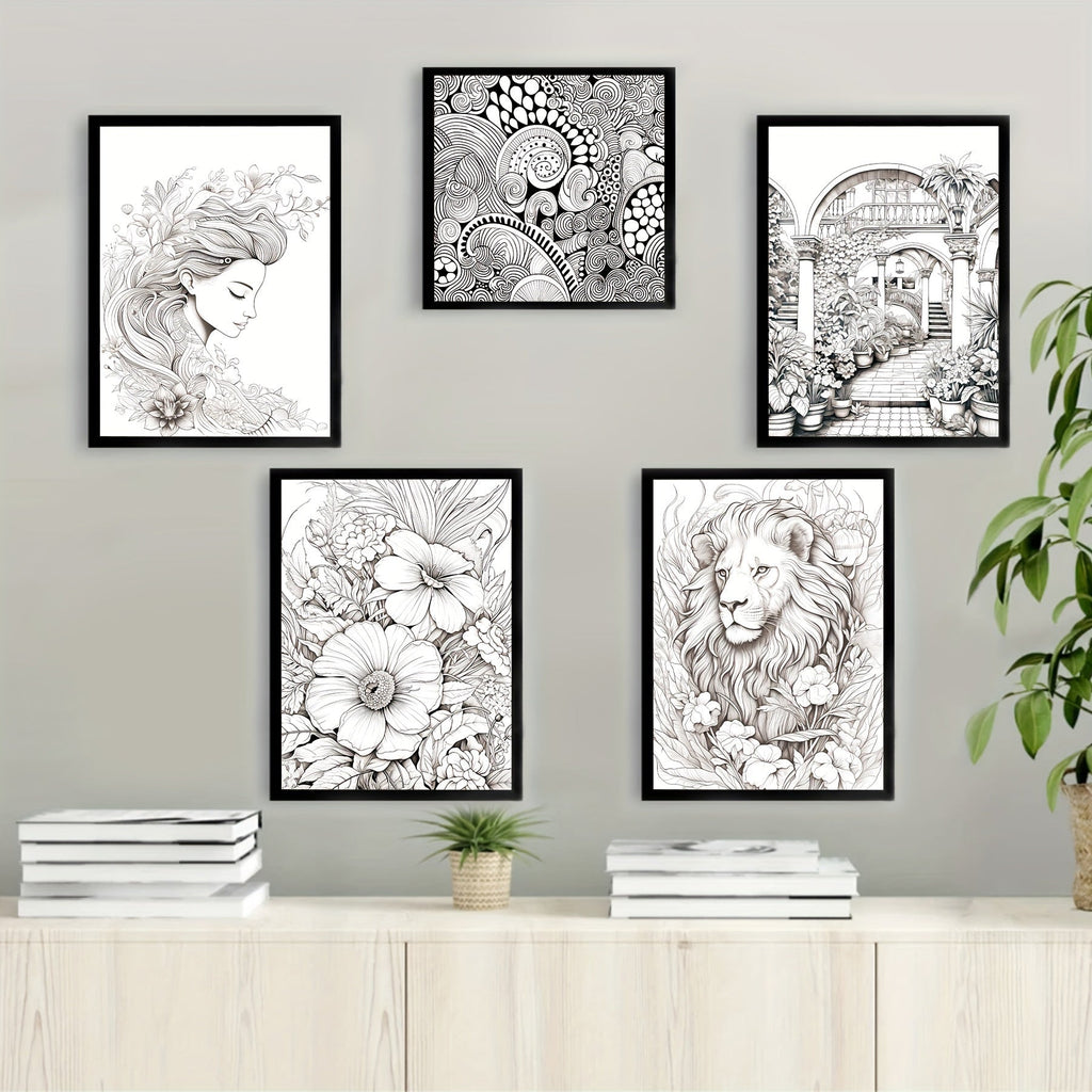 5 Packs of Deluxe Adult Coloring Book Set - Sketchbooks & Notebooks with High-Quality Paper, Nature, Garden, Animals, Zen, Plant & Bird Themes, Perfect Gift for Relaxation and Creativity