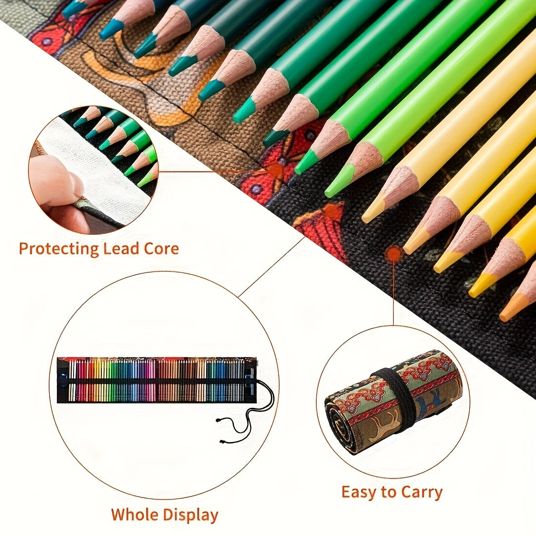 72 Color Pencils for Adult Coloring Book, Premium Artist Pencil Set, Handmade Canvas Wrap, Extra Accessories Included, Oil-based Color Pencils
