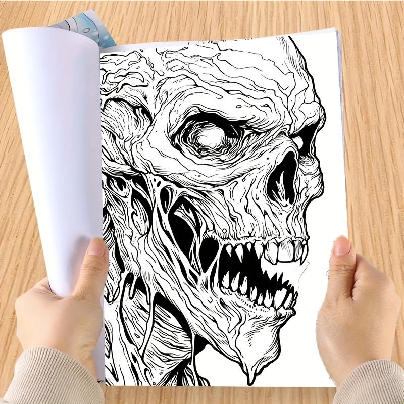 22-Page Spooky Horror Grayscale Coloring Book for Adults - Perfect for Halloween, Birthday, or Any Spooky Occasion with Various Coloring Tools - Relaxing and Therapeutic Coloring Experience
