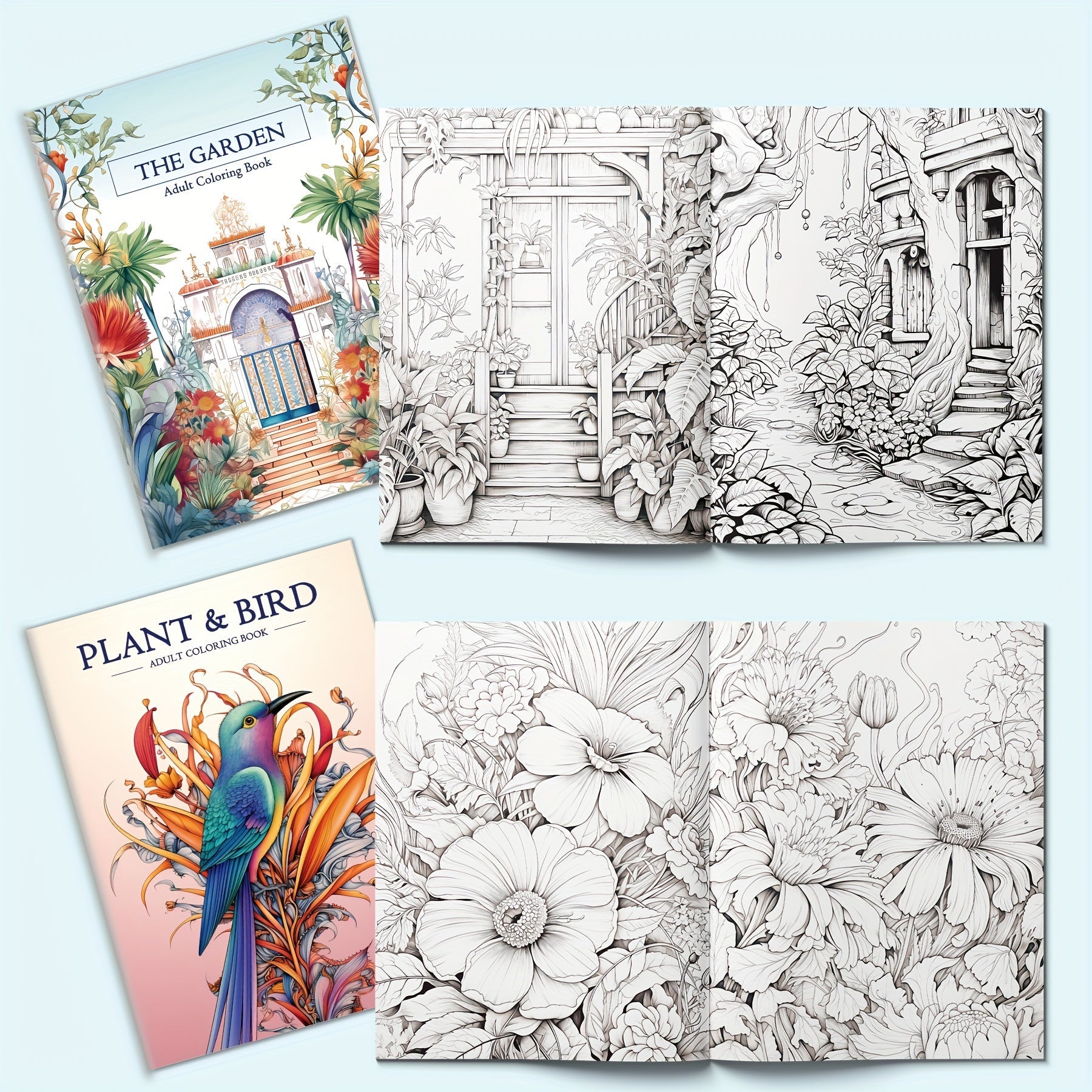 5 Packs of Deluxe Adult Coloring Book Set - Sketchbooks & Notebooks with High-Quality Paper, Nature, Garden, Animals, Zen, Plant & Bird Themes, Perfect Gift for Relaxation and Creativity