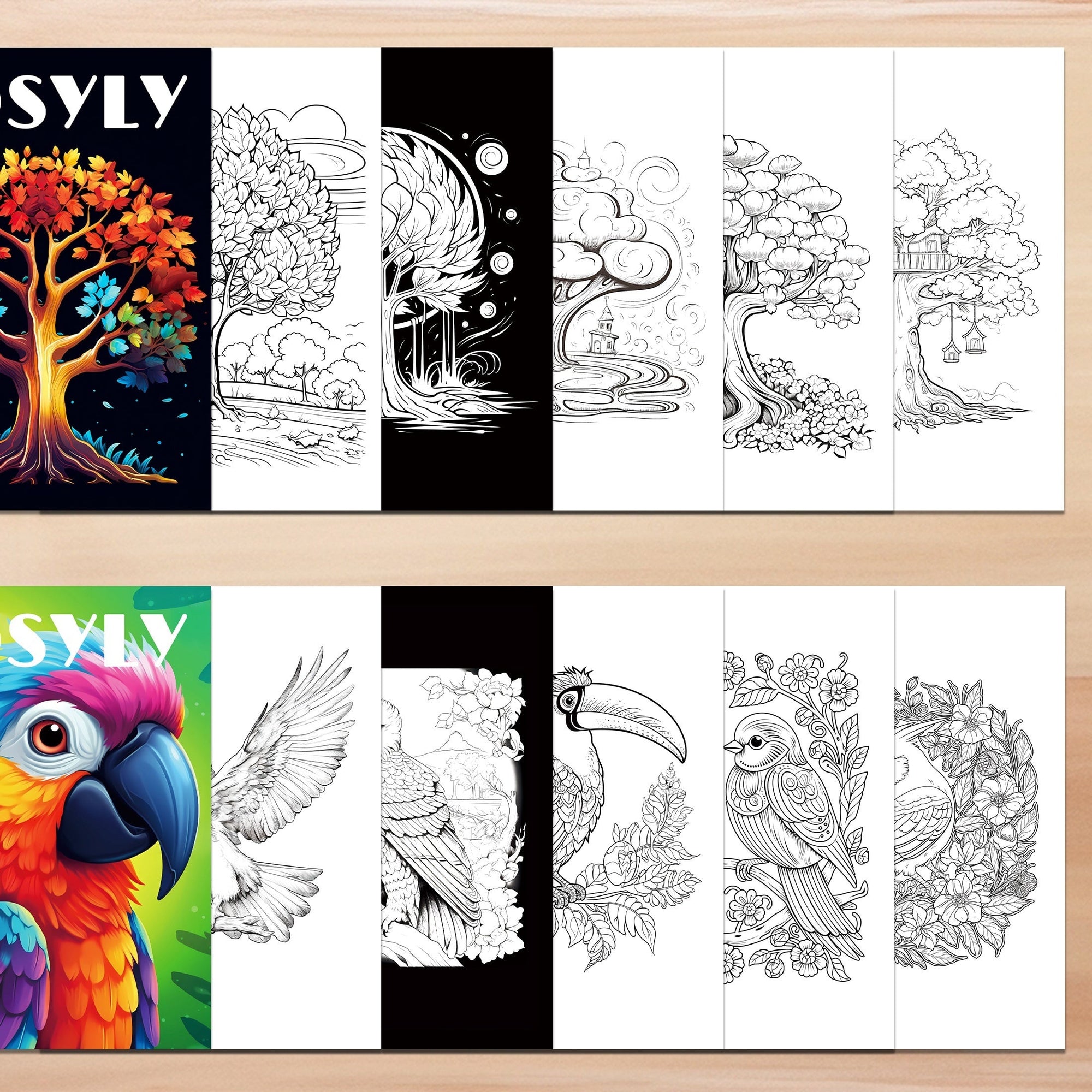 Set of 2 Coloring Book - Tree of Life & Birds Creative Coloring Book with Exquisite Patterns, Ideal Art for Birds Enthusiasts, Suitable for Adults and Teens, Markers Recommended