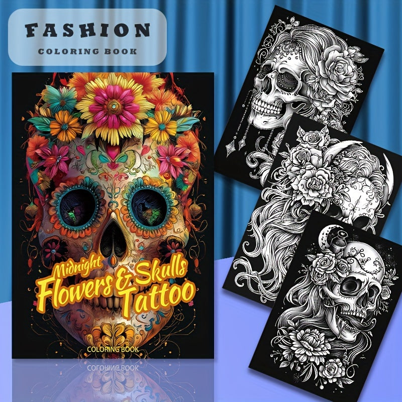 22-Page Midnight Skulls & Flowers Adult Coloring Book: Perfect for Festive Occasions and Birthday Parties