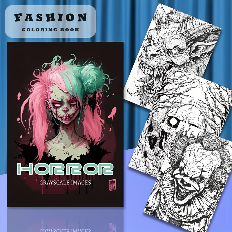 22-Page Spooky Horror Grayscale Coloring Book for Adults - Perfect for Halloween, Birthday, or Any Spooky Occasion with Various Coloring Tools - Relaxing and Therapeutic Coloring Experience