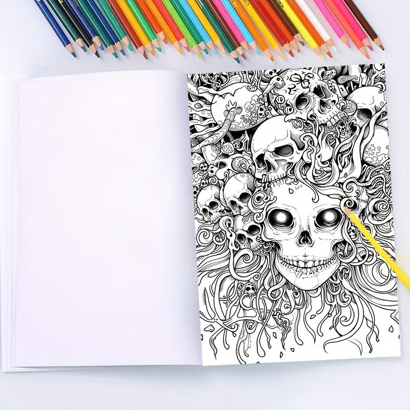22-Page Spooky Horror Grayscale Coloring Book for Adults - Perfect for Halloween, Birthday, or Any Spooky Occasion with Various Coloring Tools - Relaxing and Therapeutic Coloring Experience