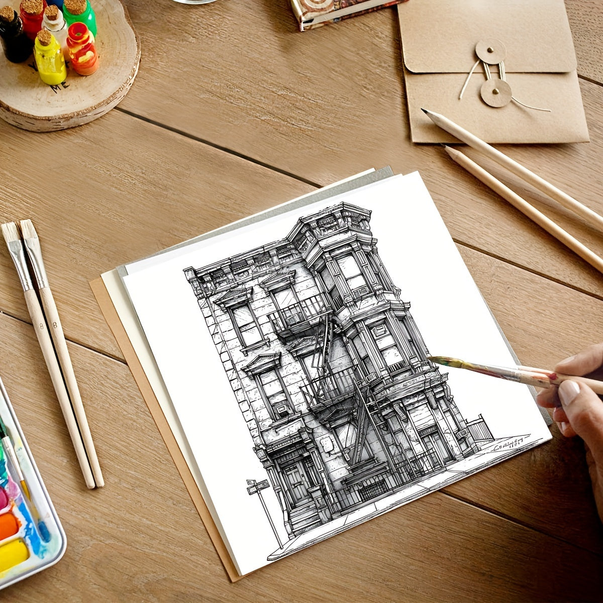 4pc, coloring pages (20 pages, thickened paper, single-sided printing, original)(abstract landscape, monsters, animal mandala, waste earth) Coloring book, perfect gift for family and friends, a good way to relax yourself, rel