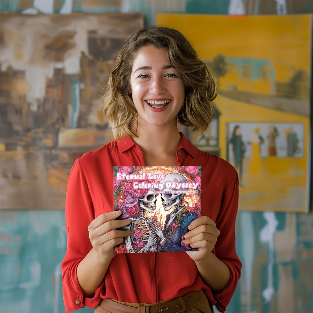 1pc Unique Skeleton's Love Story Themed Coloring Book - Drawing - Vibrant, Upgraded, Thicker 25-Page Paper, 7.87x7.87in, Best Gift for Christmas, Halloween, Holiday Party, Relaxation, and Creative Expression