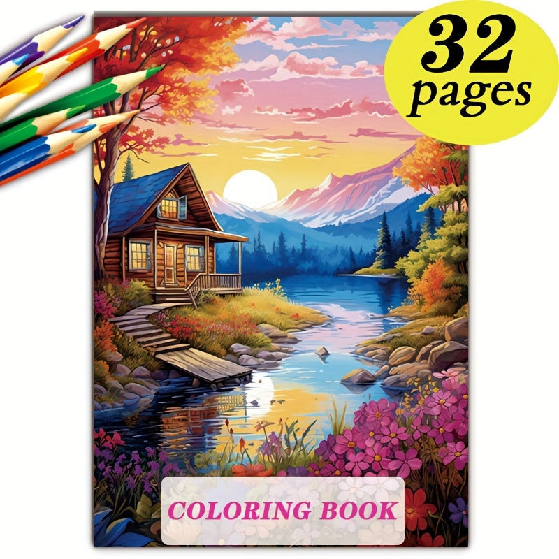 Cabin by the Lake A4 Coloring Book for Adults - 32 Pages, Relax & Relaxation, Perfect Gift for Birthdays, Holidays & Special Occasions