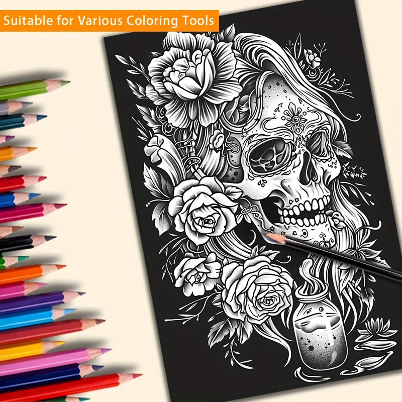 22-Page Midnight Skulls & Flowers Adult Coloring Book: Perfect for Festive Occasions and Birthday Parties