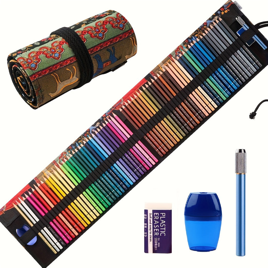 72 Color Pencils for Adult Coloring Book, Premium Artist Pencil Set, Handmade Canvas Wrap, Extra Accessories Included, Oil-based Color Pencils