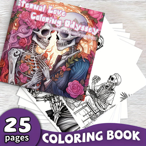 1pc Unique Skeleton's Love Story Themed Coloring Book - Drawing - Vibrant, Upgraded, Thicker 25-Page Paper, 7.87x7.87in, Best Gift for Christmas, Halloween, Holiday Party, Relaxation, and Creative Expression