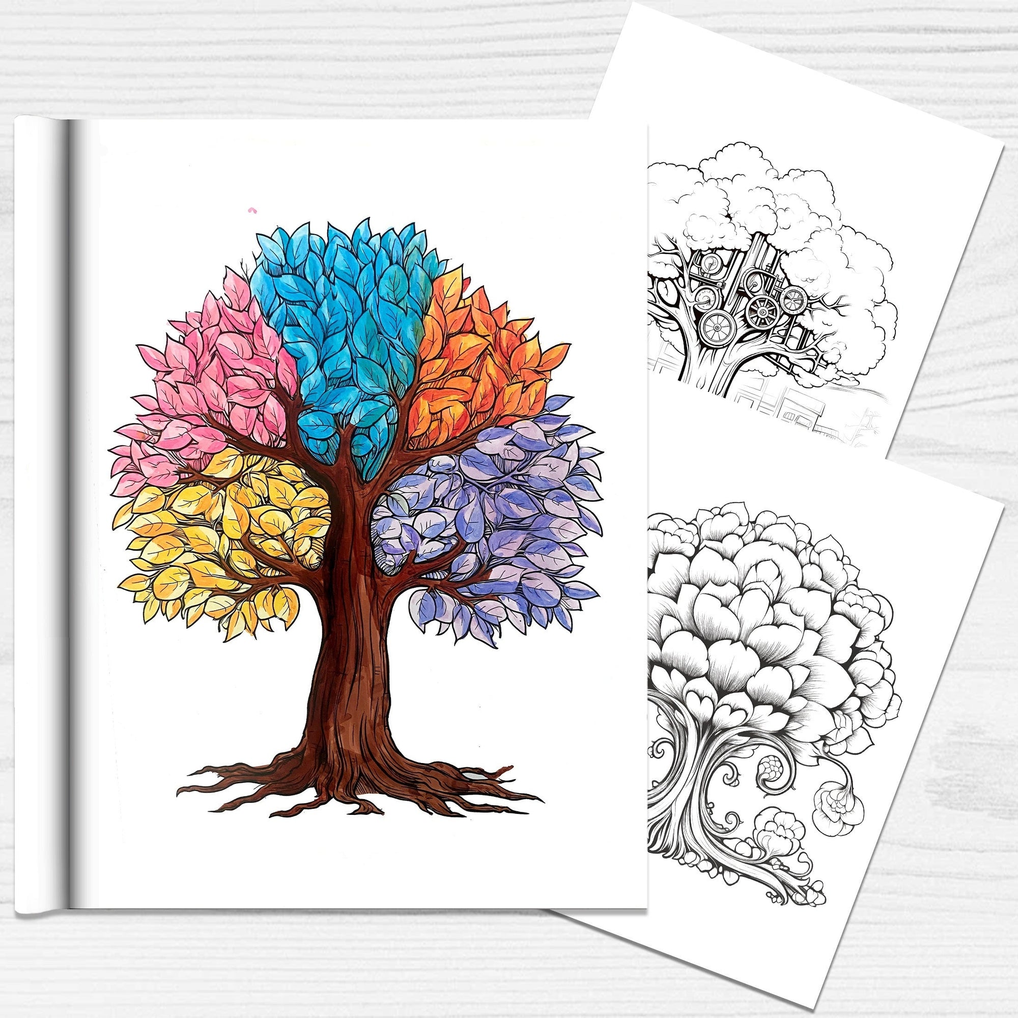 Set of 2 Coloring Book - Tree of Life & Birds Creative Coloring Book with Exquisite Patterns, Ideal Art for Birds Enthusiasts, Suitable for Adults and Teens, Markers Recommended