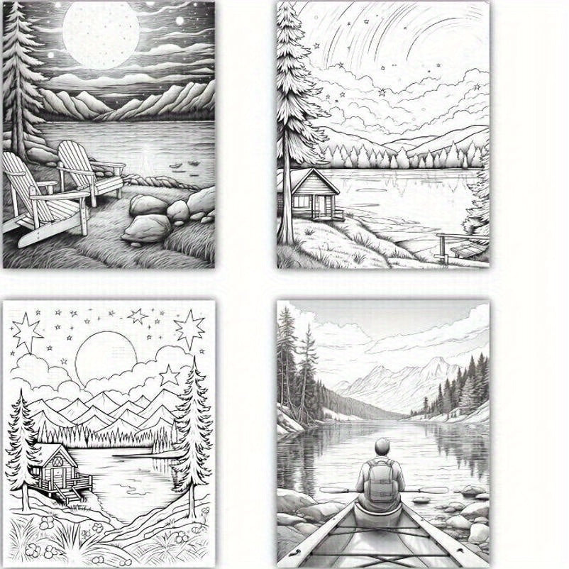 Cabin by the Lake A4 Coloring Book for Adults - 32 Pages, Relax & Relaxation, Perfect Gift for Birthdays, Holidays & Special Occasions