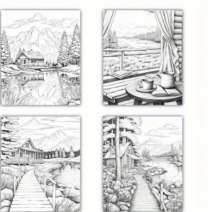 Cabin by the Lake A4 Coloring Book for Adults - 32 Pages, Relax & Relaxation, Perfect Gift for Birthdays, Holidays & Special Occasions