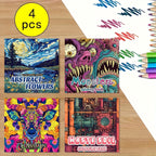 4pc, coloring pages (20 pages, thickened paper, single-sided printing, original)(abstract landscape, monsters, animal mandala, waste earth) Coloring book, perfect gift for family and friends, a good way to relax yourself, rel