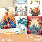 Zen-Inspired Adult Coloring Book Set of 5 - Forest Castle & Floral Garden Themes, 32 Pages Each - Premium Quality Paper for Relaxation and Relax
