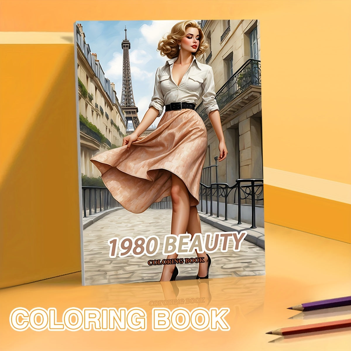 1980 Beauty Coloring Book for Adults - Original Upgraded Version with 20 Thick Pages - Vintage Fashion Themed Sketchbook for Relaxation - Ideal New Year, Holiday Party Gift for Couples, Friends, Colleagues, Family