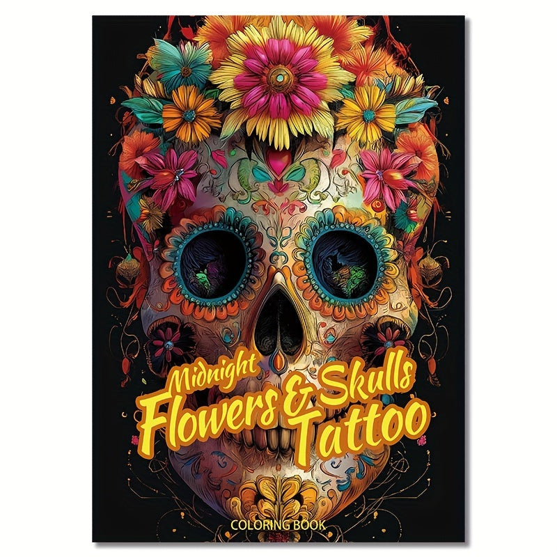 22-Page Midnight Skulls & Flowers Adult Coloring Book: Perfect for Festive Occasions and Birthday Parties