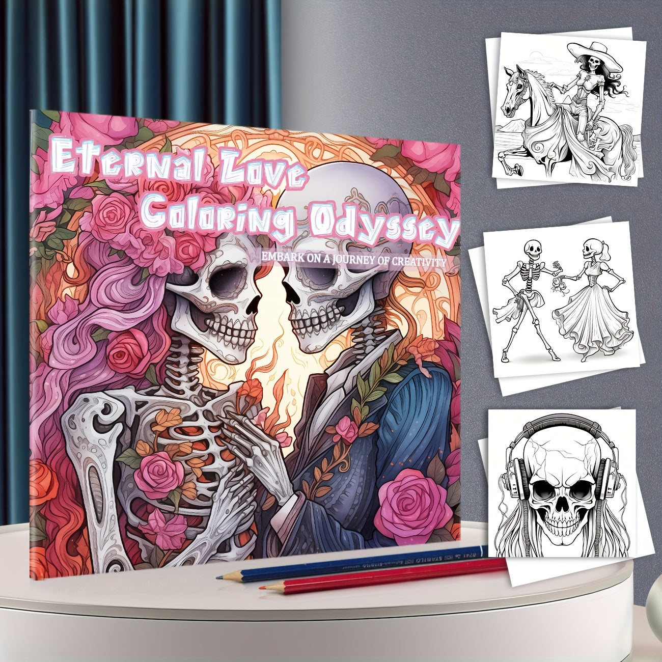 1pc Unique Skeleton's Love Story Themed Coloring Book - Drawing - Vibrant, Upgraded, Thicker 25-Page Paper, 7.87x7.87in, Best Gift for Christmas, Halloween, Holiday Party, Relaxation, and Creative Expression