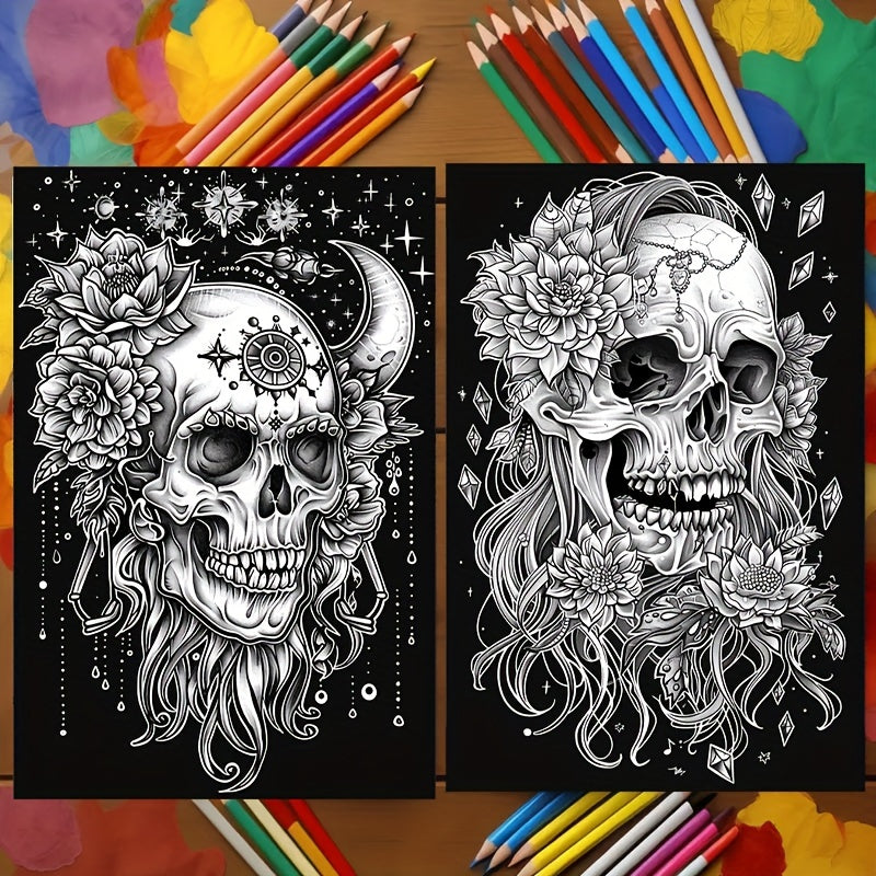 22-Page Midnight Skulls & Flowers Adult Coloring Book: Perfect for Festive Occasions and Birthday Parties