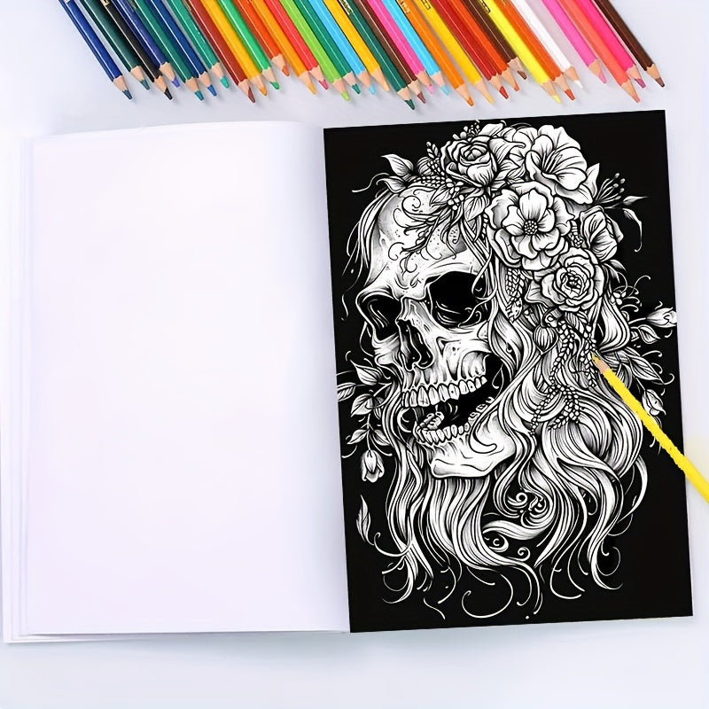 22-Page Midnight Skulls & Flowers Adult Coloring Book: Perfect for Festive Occasions and Birthday Parties