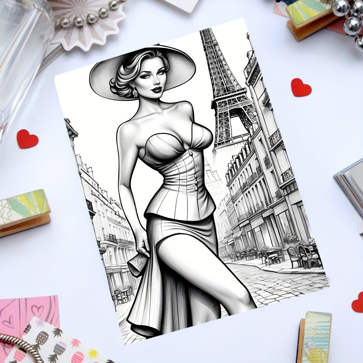 1980 Beauty Coloring Book for Adults - Original Upgraded Version with 20 Thick Pages - Vintage Fashion Themed Sketchbook for Relaxation - Ideal New Year, Holiday Party Gift for Couples, Friends, Colleagues, Family