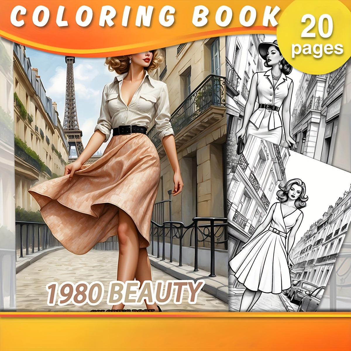 1980 Beauty Coloring Book for Adults - Original Upgraded Version with 20 Thick Pages - Vintage Fashion Themed Sketchbook for Relaxation - Ideal New Year, Holiday Party Gift for Couples, Friends, Colleagues, Family
