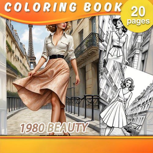 1980 Beauty Coloring Book for Adults - Original Upgraded Version with 20 Thick Pages - Vintage Fashion Themed Sketchbook for Relaxation - Ideal New Year, Holiday Party Gift for Couples, Friends, Colleagues, Family