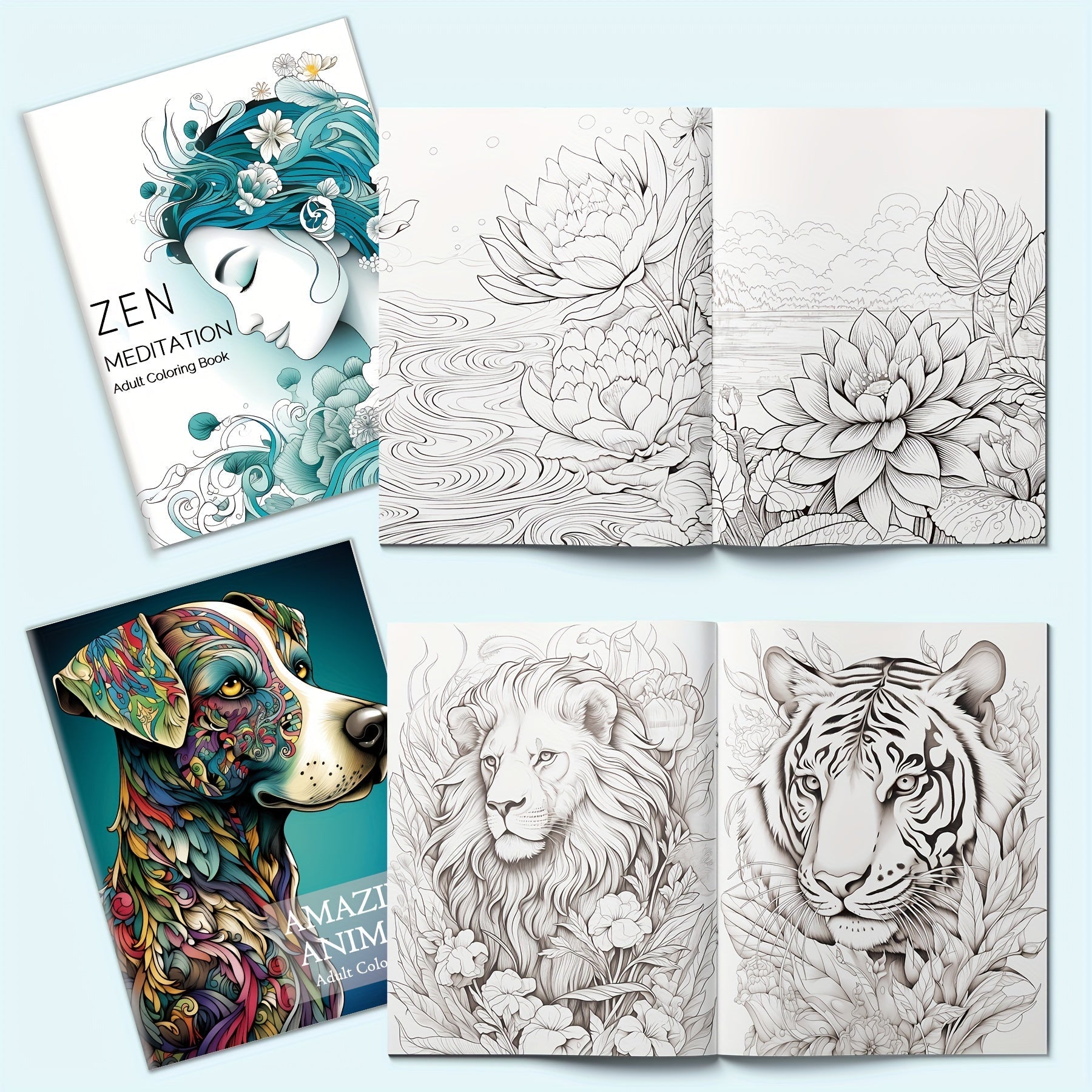 5 Packs of Deluxe Adult Coloring Book Set - Sketchbooks & Notebooks with High-Quality Paper, Nature, Garden, Animals, Zen, Plant & Bird Themes, Perfect Gift for Relaxation and Creativity